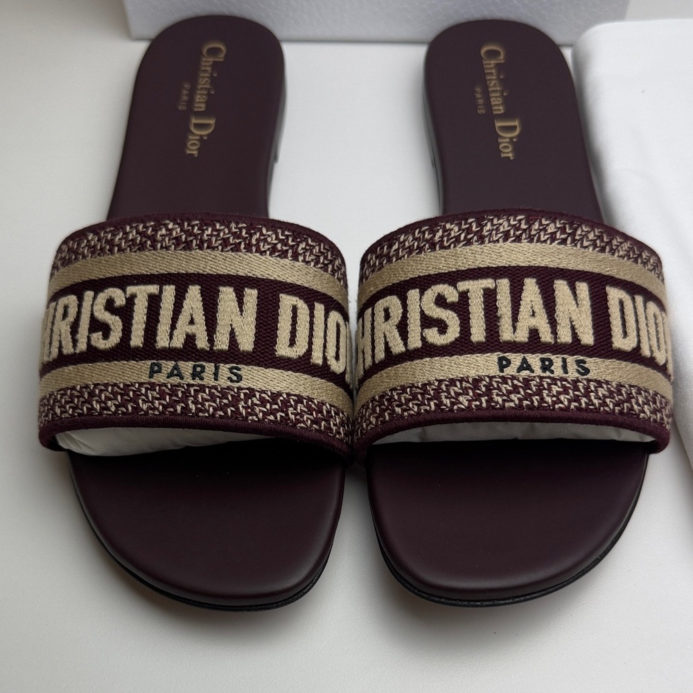 Dior Dway Slides Sz 40.5 Logo Strap Slide Sandals Deep Amaran/ Burgundy - Picture 4 of 7
